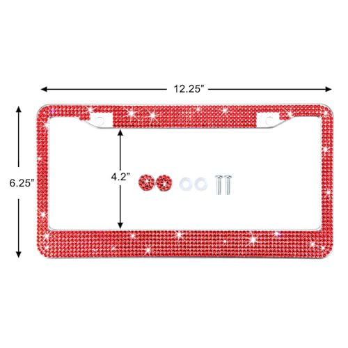 TZARROT Red Bling Rhinestone License Plate Frames for Women, Metal Rust-Proof License Plate Cover Bling Car Accessories for Women Girls - Image 4