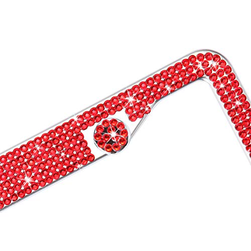 TZARROT Red Bling Rhinestone License Plate Frames for Women, Metal Rust-Proof License Plate Cover Bling Car Accessories for Women Girls - Image 2