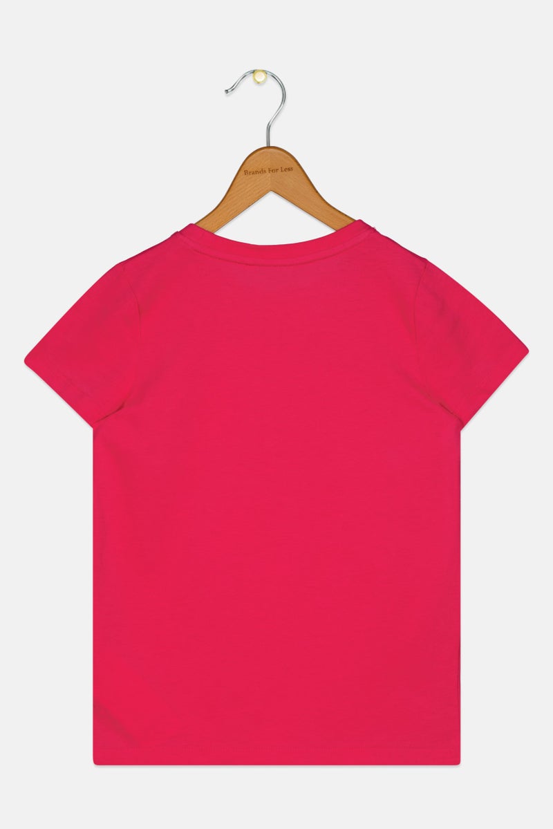 NAME IT تي شيرت قصير الأكمام للبنات، لون وردي داكن مع طباعة جرافيك - Image 3