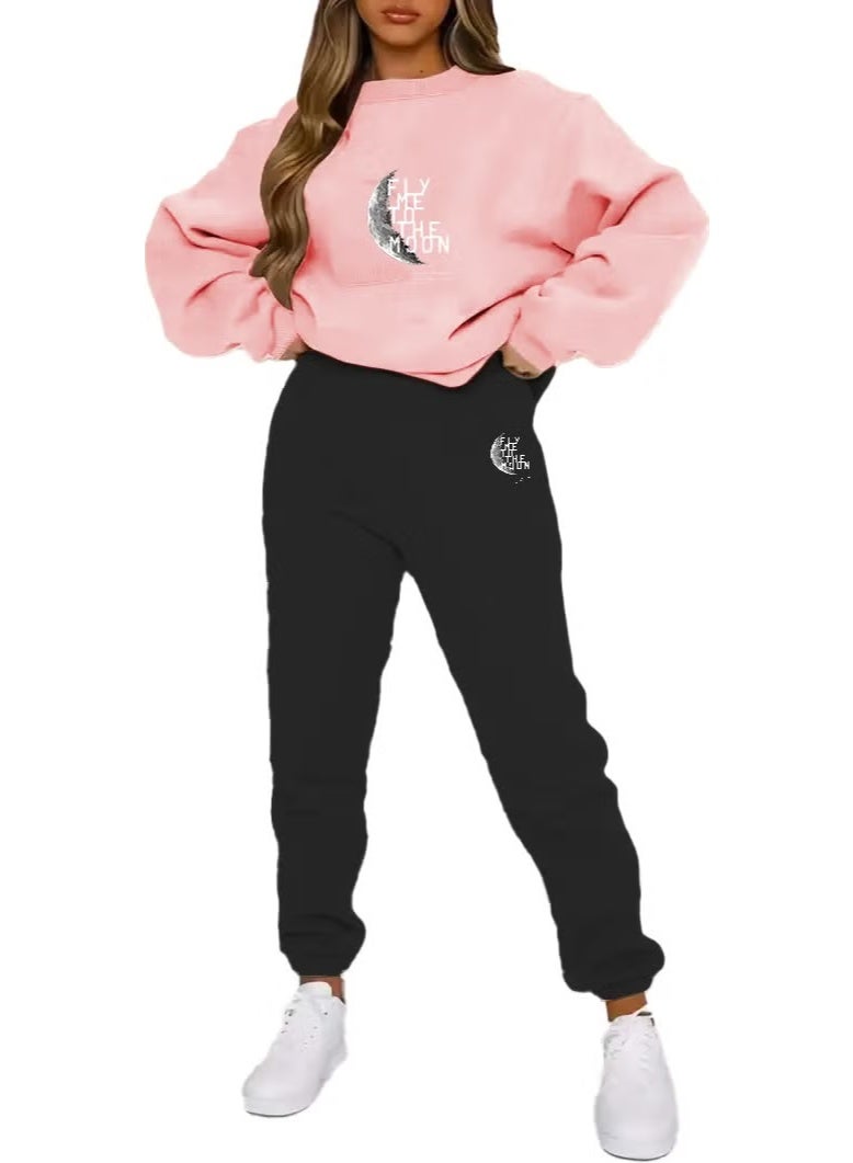 DogFish Tracksuit Oversize Flythemoon Printed Tracksuit,lover,couple Combination Pink - Image 1