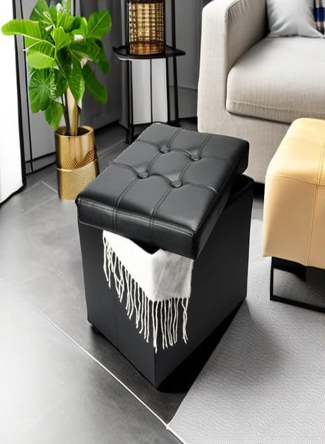 Bsketa Storage Ottoman, Folding Foot Stool with Thicker Foam Padded Seat Small Leather Storage Ottoman Bench Foot Rest for Living Room Foldable Coffee Table 17x13x13in,Black - Image 4
