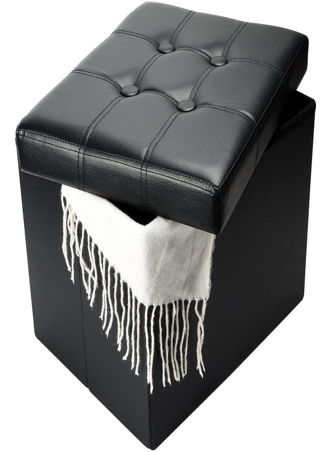 Bsketa Storage Ottoman, Folding Foot Stool with Thicker Foam Padded Seat Small Leather Storage Ottoman Bench Foot Rest for Living Room Foldable Coffee Table 17x13x13in,Black - Image 1