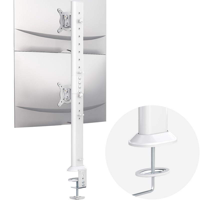 Hemudu Dual Monitor Articulating Desk Mount Arm Stand - Vertical Stack Screen Supports Two 13 to 34 Inch Computer Monitors with C Clamp White - Image 1