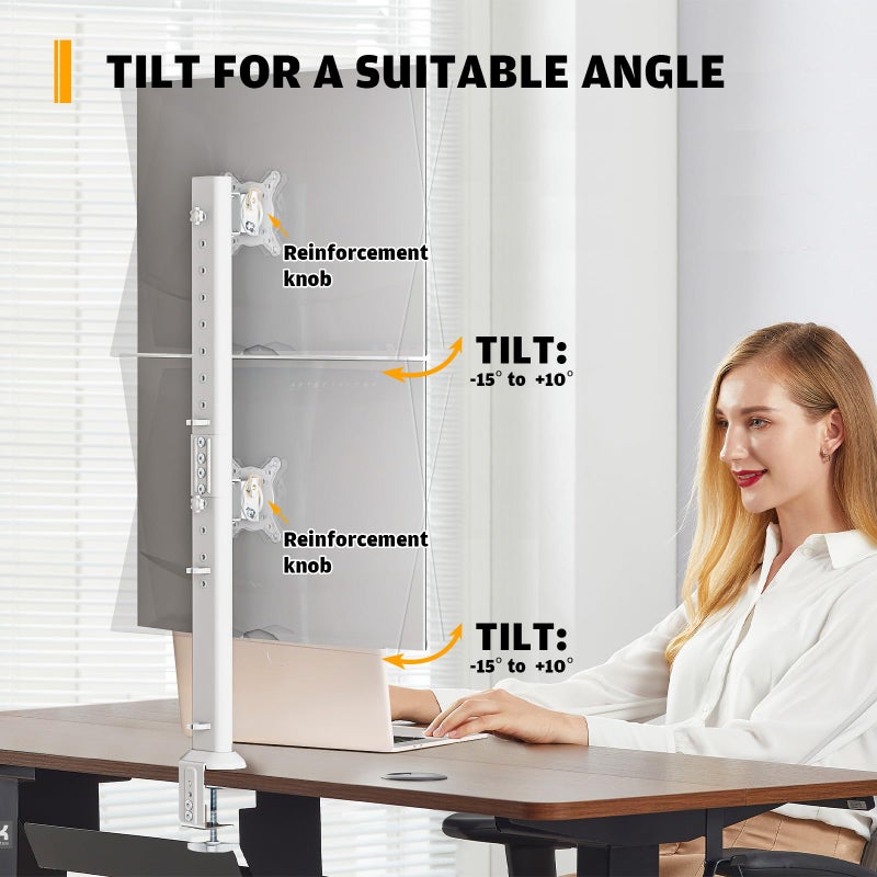 Hemudu Dual Monitor Articulating Desk Mount Arm Stand - Vertical Stack Screen Supports Two 13 to 34 Inch Computer Monitors with C Clamp White - Image 3