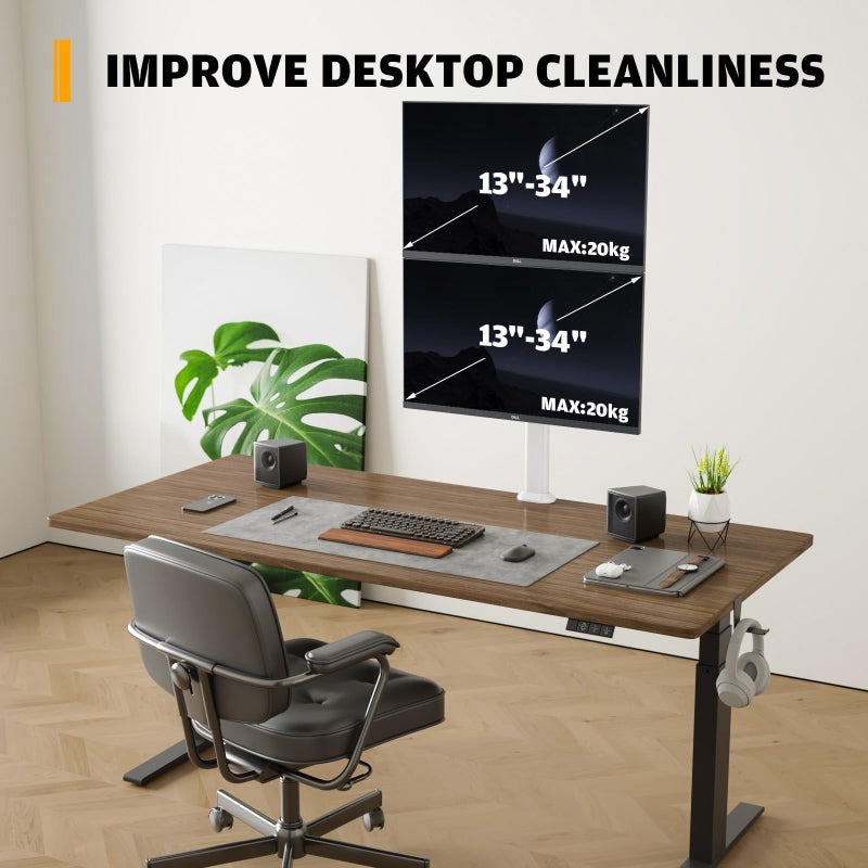 Hemudu Dual Monitor Articulating Desk Mount Arm Stand - Vertical Stack Screen Supports Two 13 to 34 Inch Computer Monitors with C Clamp White - Image 4