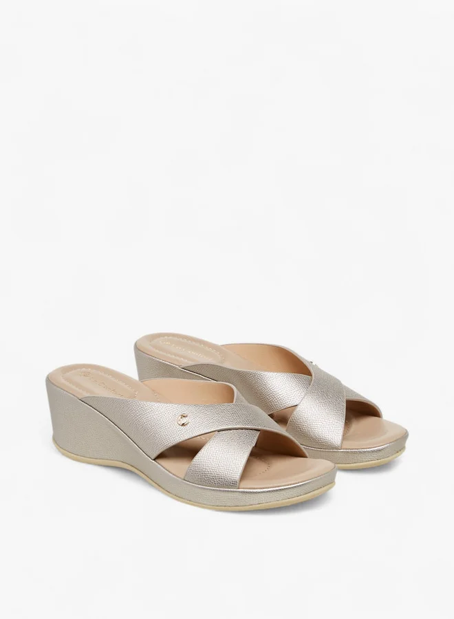 Le Confort Solid Cross Strap Slip-On Sandals with Wedge Heels