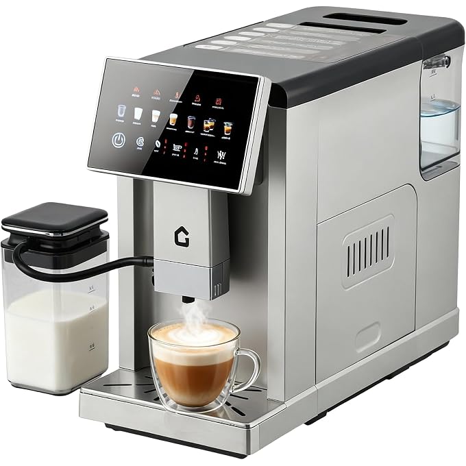 GarveeTech 3rd-Gen Espresso Coffee Maker with Milk Frother - Removable Brewer/Grinder, Adjustable Coarseness/Flavor, 3-Level Coffee/Milk Volume, Detachable Milk Tank for Home Baristas, Silver Spray Paint - Image 1