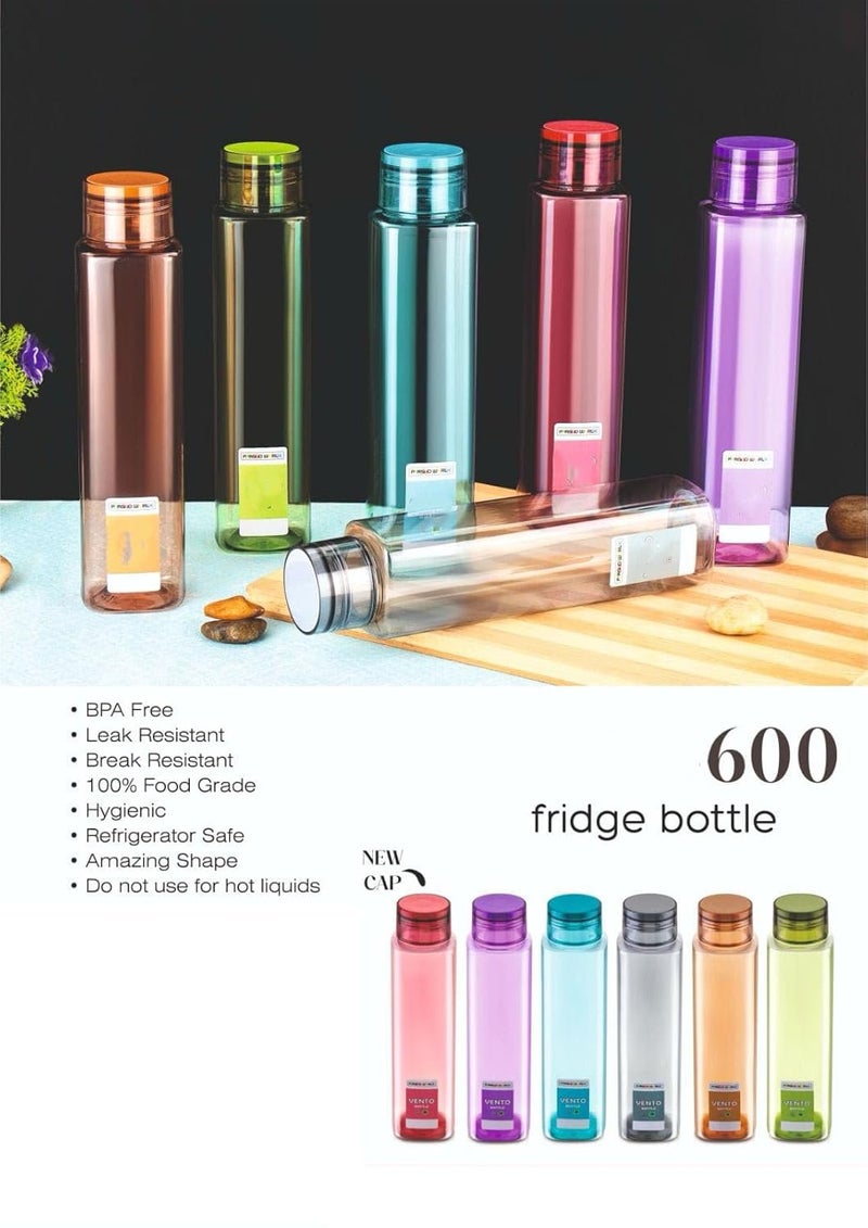 TOP TRICK TOP TRICK Round Unbreakable Plastic Water Bottle Lid is sealed by a silicone ring Leak proof breakproof Best Usage for OfficeSchoolCollege 600ml Assorted Set of 2  - Image 2