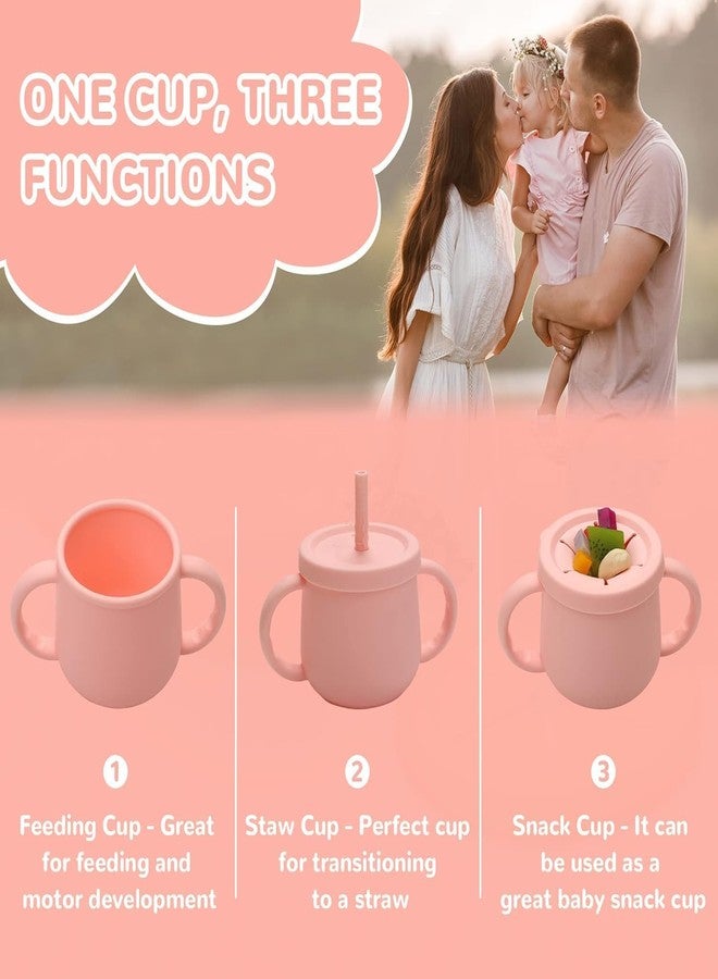Mom's Aura 2-in-1 Silicone Baby Cups with Straw and Lid for Snacks, 8.5 oz Spill-Proof Sippy Cups, Training Cup for Toddlers Ages (Beige 2 in 1) - Image 4