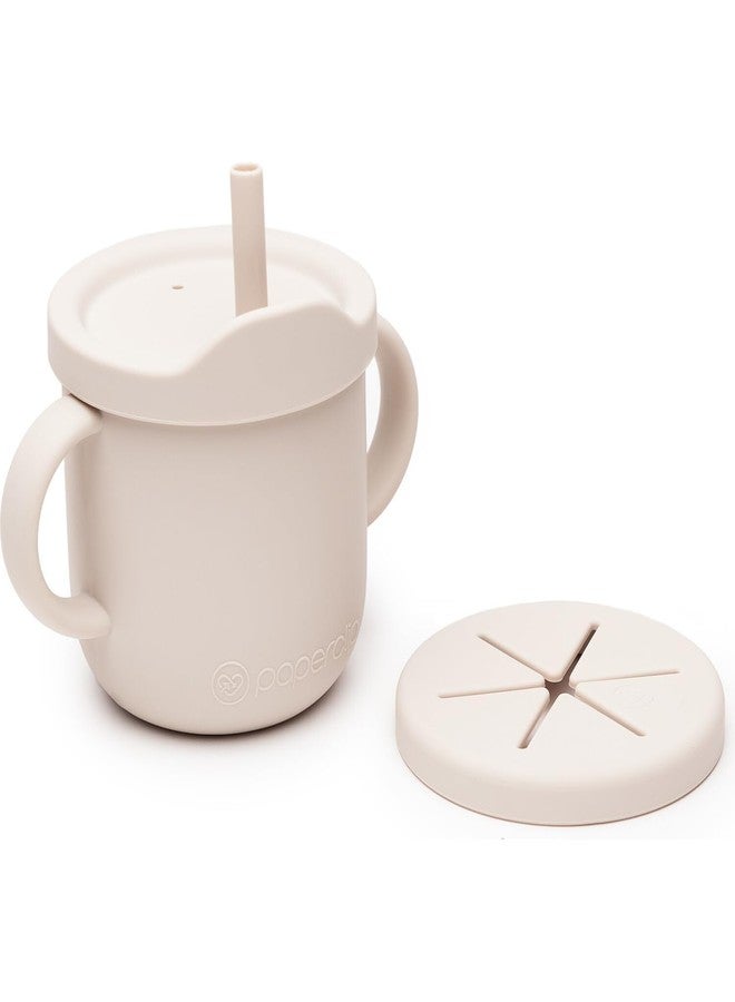 Mom's Aura 2-in-1 Silicone Baby Cups with Straw and Lid for Snacks, 8.5 oz Spill-Proof Sippy Cups, Training Cup for Toddlers Ages (Beige 2 in 1) - Image 1