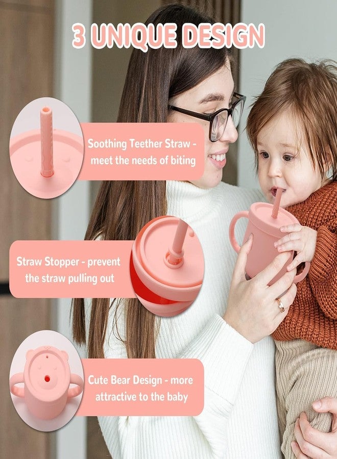 Mom's Aura 2-in-1 Silicone Baby Cups with Straw and Lid for Snacks, 8.5 oz Spill-Proof Sippy Cups, Training Cup for Toddlers Ages (Beige 2 in 1) - Image 3