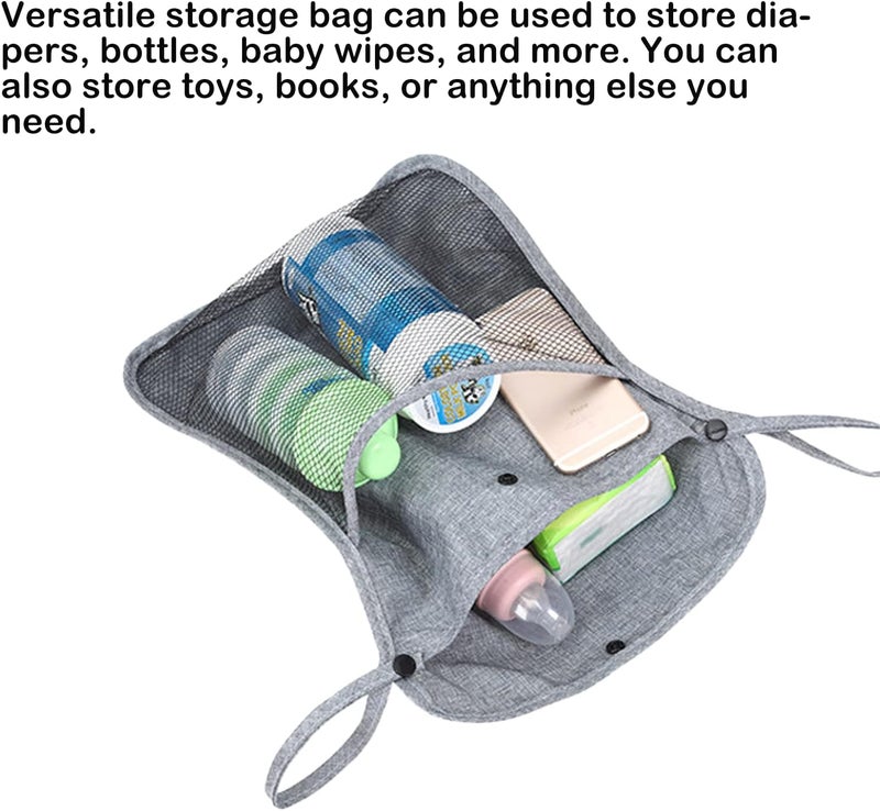 Dogxiong Portable Stroller Hanging Bag with Two Storage Pockets Stroller Bag Organizer for Nappy Baby ClothBottleToy Stroller Hanging Storage Net Bag Grey - Image 4