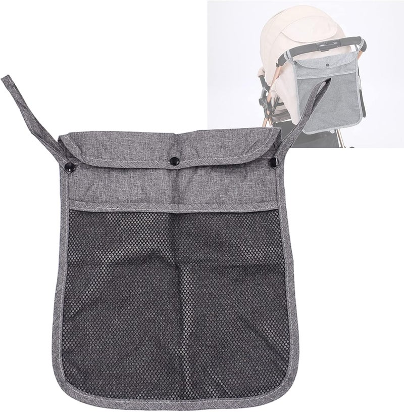Dogxiong Portable Stroller Hanging Bag with Two Storage Pockets Stroller Bag Organizer for Nappy Baby ClothBottleToy Stroller Hanging Storage Net Bag Grey - Image 1