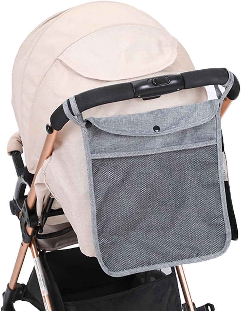 Dogxiong Portable Stroller Hanging Bag with Two Storage Pockets Stroller Bag Organizer for Nappy Baby ClothBottleToy Stroller Hanging Storage Net Bag Grey - Image 3