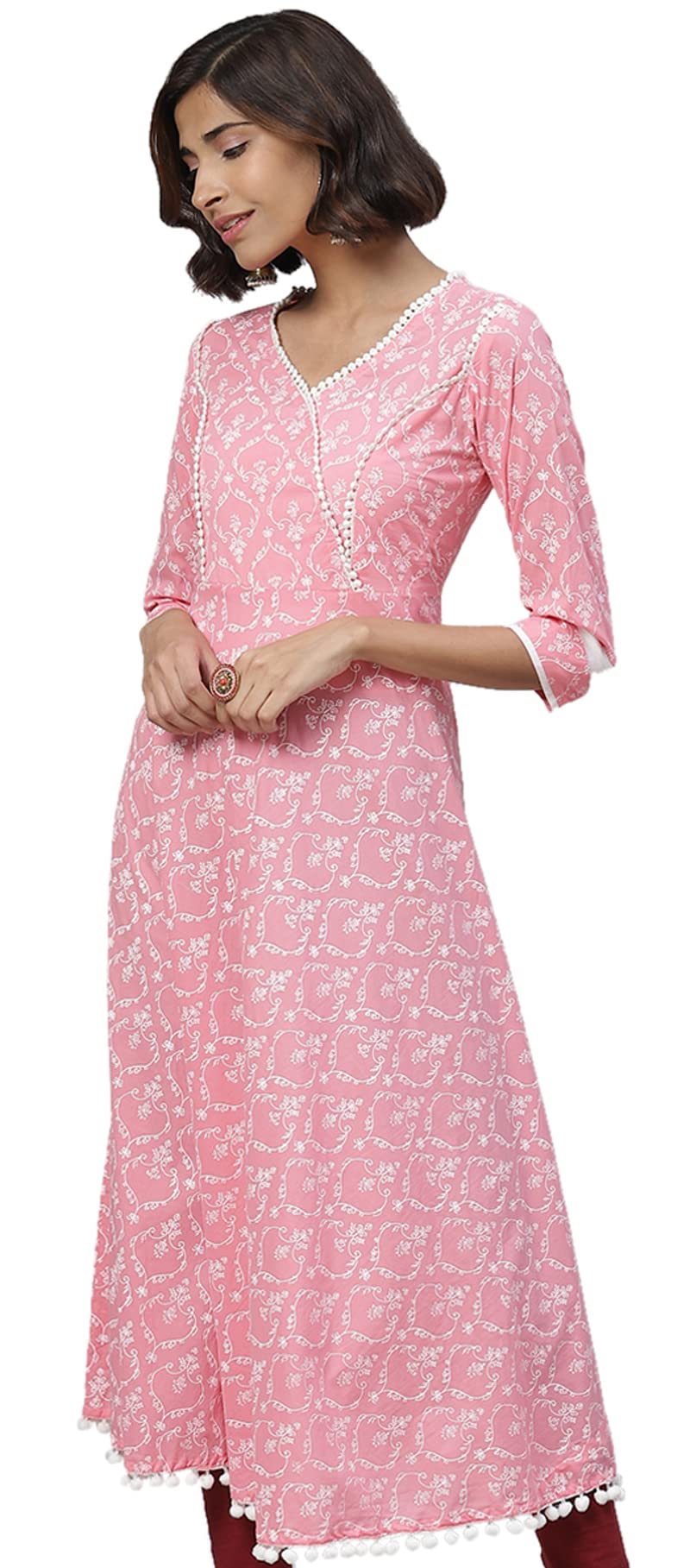 Yash Gallery Women's Cotton Floral Print Anarkali Kurtis (Light Pink) - Image 3