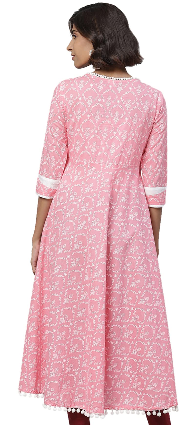 Yash Gallery Women's Cotton Floral Print Anarkali Kurtis (Light Pink) - Image 4