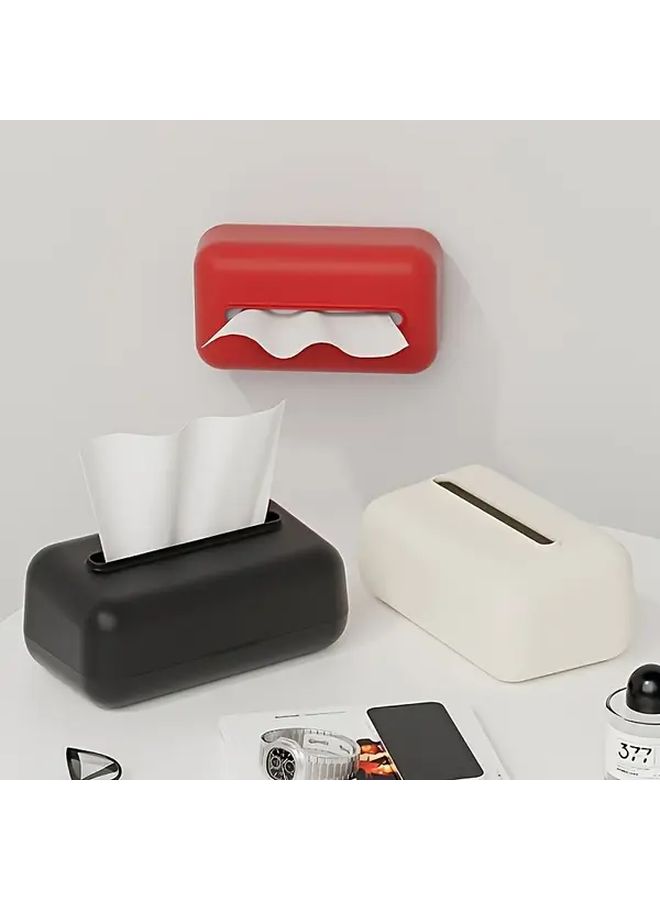 Black Wall Mounted Tabletop Tissue Box Holder Adhesive Bathroom Organizer - Image 1
