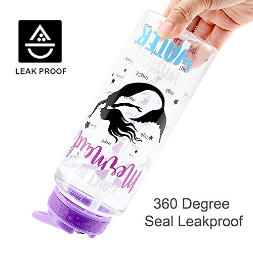 Home Tune 32oz Motivational Water Bottle with Straw & Time Marker, BPA FREE, Dustproof Flip Straw, Leak Proof, Easy Clean (Mermaid) - Image 4