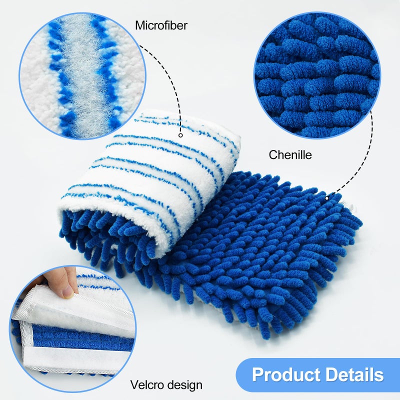 DLAIMI 3 Pack Mop Heads Replacements Compatible for Ocedar Dual-Action Microfiber Flip Mop, Double Sided Mop Replace Head Mop Refills with Microfiber & Chenille for Dry Wet Use, Reusable, Machine Washable - Image 3