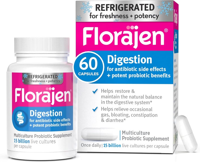 Florajen3 Digestion High Potency Refrigerated Probiotics - 60 Capsules for Digestive Health and Antibiotic Side Effects - Image 1