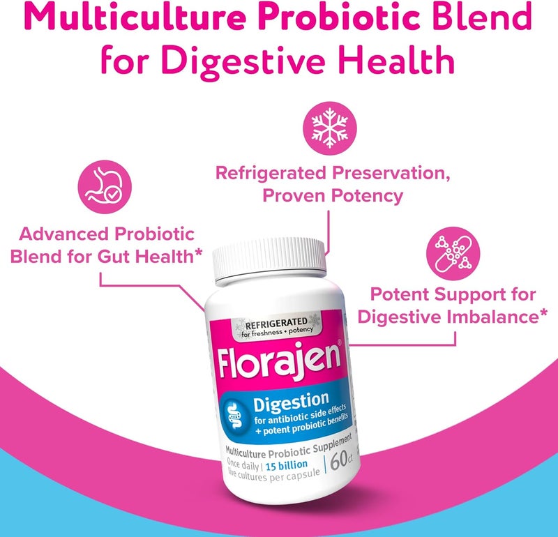 Florajen3 Digestion High Potency Refrigerated Probiotics - 60 Capsules for Digestive Health and Antibiotic Side Effects - Image 2
