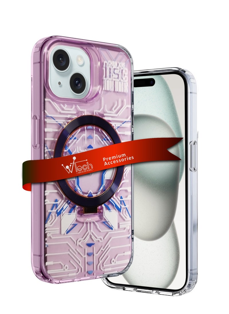 Wtech - TPU Magsafe With Large Finger Hand Ring Grip Raised Bavel Camera Hole Case Cover For Apple iPhone 15 2023 Pink/White - Image 1