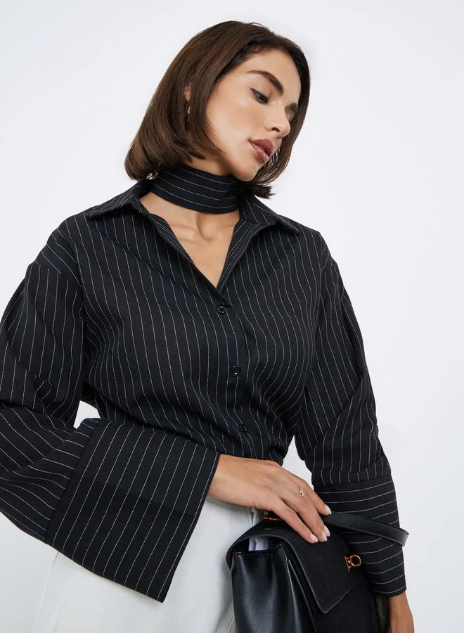 Styli Black Pinstripe Long Sleeve Shirt