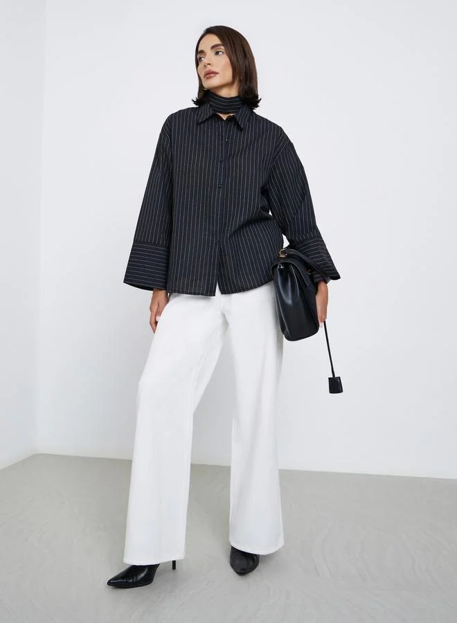 Styli Black Pinstripe Long Sleeve Shirt