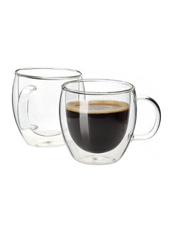 CRISTAL 2-Piece Double Walled Glass Coffee Mugs with Handle, Large Insulated Layer Coffee Cups, Clear Borosilicate Mugs, Perfect for Espresso, Cappuccino, Tea, Latte Clear 240ml  - Image 1