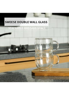 CRISTAL 2-Piece Double Walled Glass Coffee Mugs with Handle, Large Insulated Layer Coffee Cups, Clear Borosilicate Mugs, Perfect for Espresso, Cappuccino, Tea, Latte Clear 240ml  - Image 5