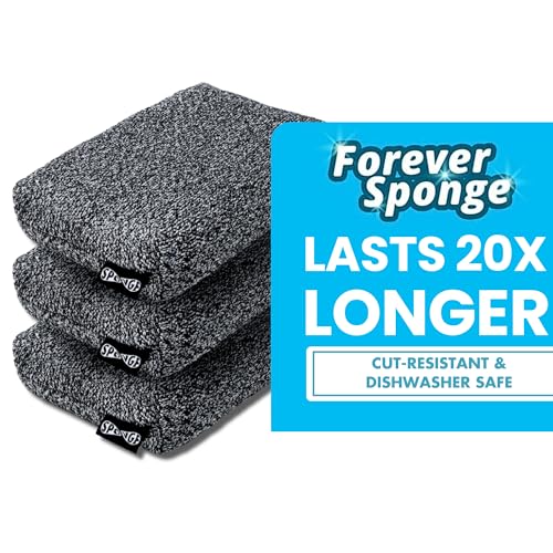 Grill Rescue Heavy Duty Kitchen Sponge - Lasts 20x Longer, Scratch-Free, Safe for Non-Stick Cookware - Cut Resistant, Versatile Household, Bathroom & Outdoor Cleaning Supplies (3, Grey) - Image 1