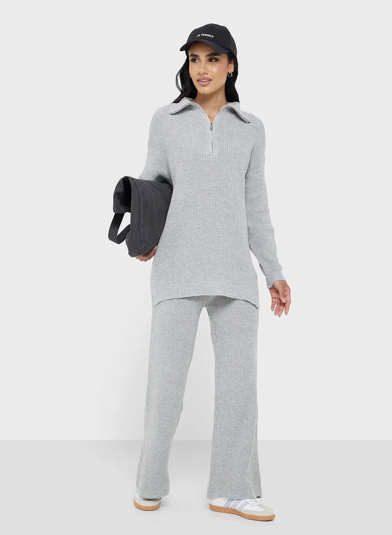 Ginger Basics Zip Up Fine Knit Top & Pant Coord Set