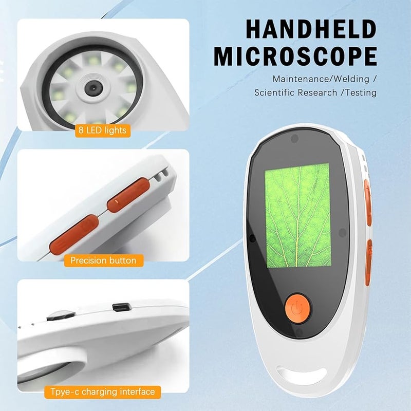 Handheld Digital Microscope 500X Magnification With 2 Inch Color Screen And 8 LED Lights White - Image 4