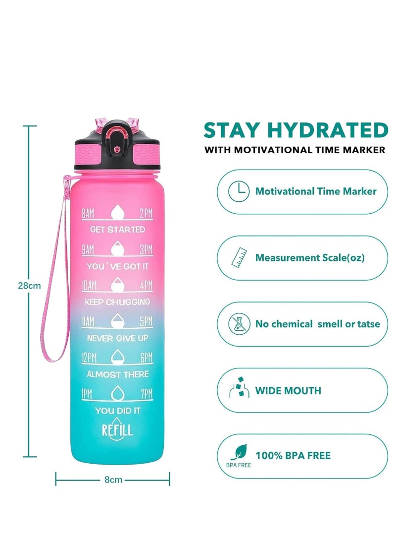 UNICORN Sport Water Bottles,1L with Motivational Time Marker to Drink and Straw,Leakproof BPA & Toxic Free Water Bottle for Office, Gym, Outdoor Sports - Image 2
