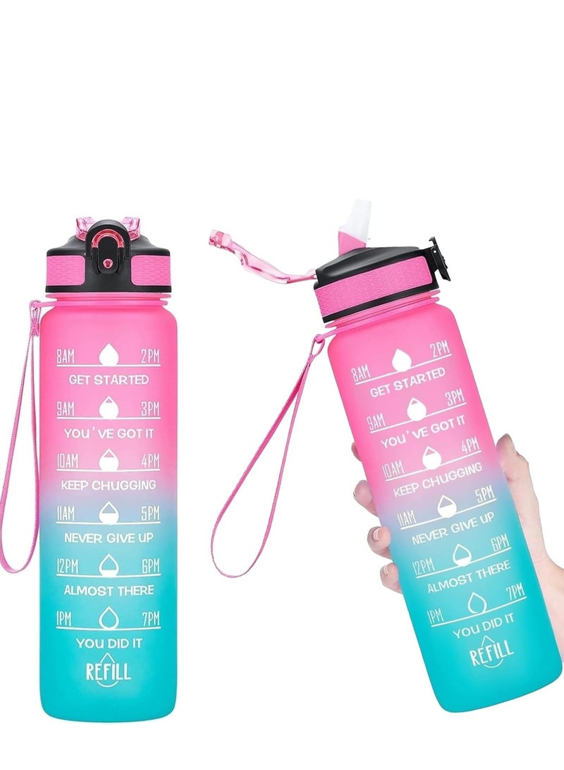 UNICORN Sport Water Bottles,1L with Motivational Time Marker to Drink and Straw,Leakproof BPA & Toxic Free Water Bottle for Office, Gym, Outdoor Sports - Image 1