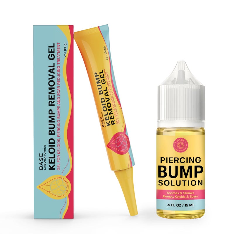 BASE LABORATORIES Piercing Keloid Bumps Shrinking Duo Piercing Bump Treatment 5oz Keloid Bump Removal Gel 2oz Keloid Scar Removal for all Scars Keloids Piercing Bumps - Image 1