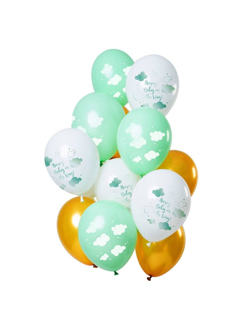 فولات باقة بالونات "هوراي بيبي أون ذا واي" بلون أخضر نعناعي ذهبي، 30 سم، عبوة من 12 قطعة