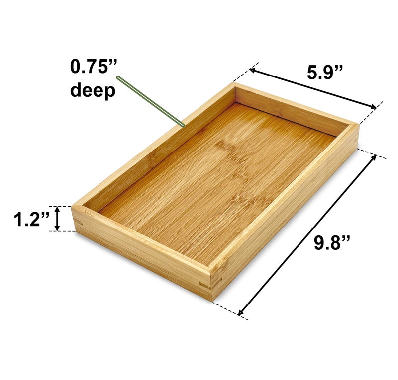 Bamboo Bam & Boo (1-Pack) Natural Bamboo Rectangle Serving & Vanity Tray - for Kitchen  Bathroom  Countertop  Coffee Table (9.8"" x 5.9"" x 1.2"") - Image 3