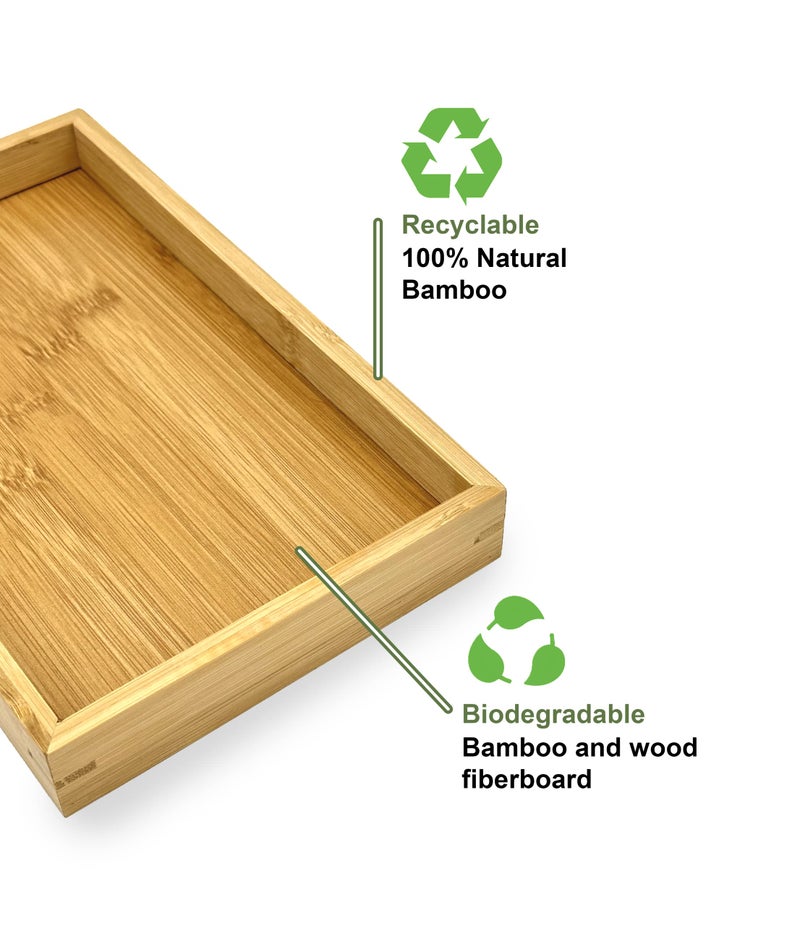 Bamboo Bam & Boo (1-Pack) Natural Bamboo Rectangle Serving & Vanity Tray - for Kitchen  Bathroom  Countertop  Coffee Table (9.8"" x 5.9"" x 1.2"") - Image 4