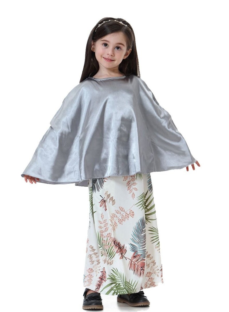 Loquat Girl's 2-Piece Clothing Set Batwing Sleeve top and printed half skirt Dress Grey/White Printed  - Image 1