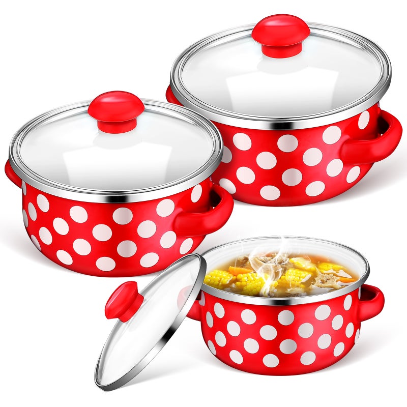 1 Set of Home Sauce Pot Enamel Stockpot with Lid Enamel Cooking Pan with Handle - Image 1