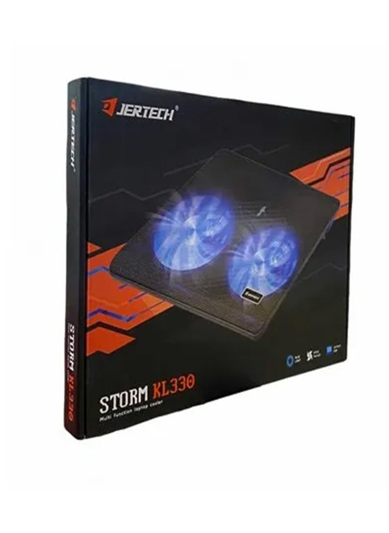 JERTECH - Thin Multi Function Laptop Cooler With Blue Light And 2 Fan Leaf 1.9CM - Black KL330 - Image 1