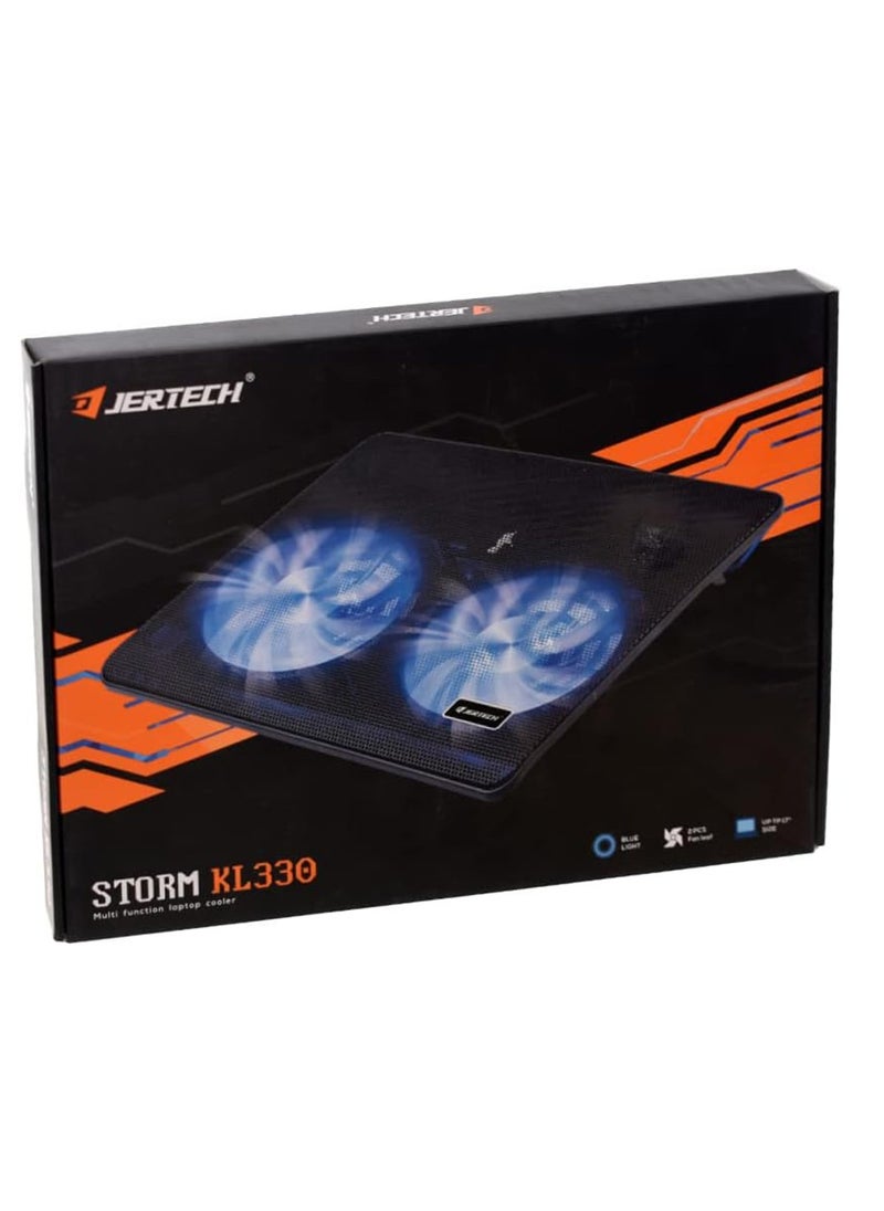 JERTECH - Thin Multi Function Laptop Cooler With Blue Light And 2 Fan Leaf 1.9CM - Black KL330 - Image 1