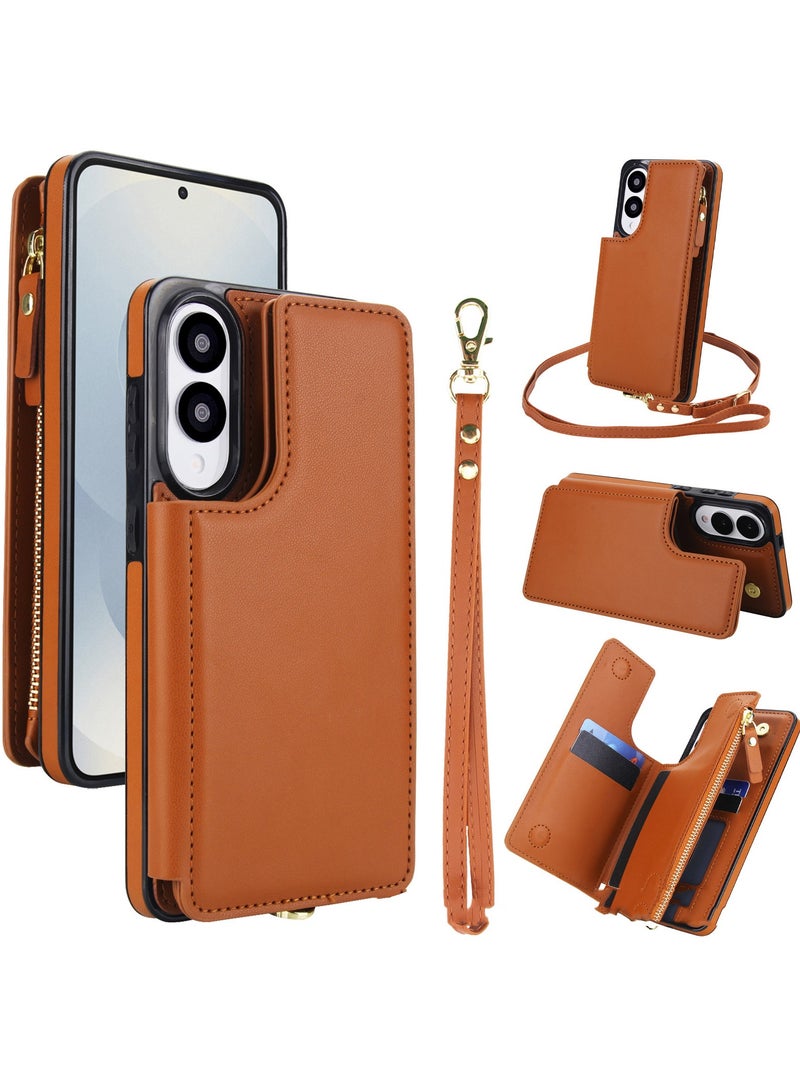 عام غطاء هاتف سامسونج جالكسي إس25 إيدج 5G - غطاء محفظة مع واقي شاشة زجاج مقوى وحزام معصم/كتف، حامل بطاقات مانع لـ RFID، موديل 2025 مقاس 6.66 بوصة للنساء. - Image 1