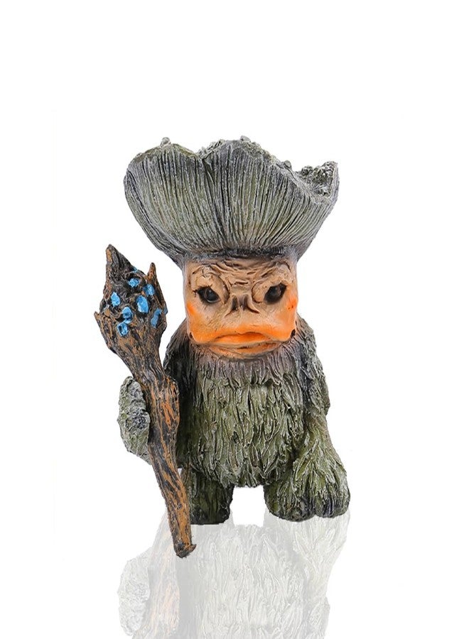 QIAOIDEA Forest Wizard Troll Figurine - 5.4" Resin Garden Gnome Statue with Staff, Tree Spirit Decor for Indoor Outdoor, Fantasy Shelf Decoration, Handmade Mythical Creature Sculpture for Home & Office - Image 1