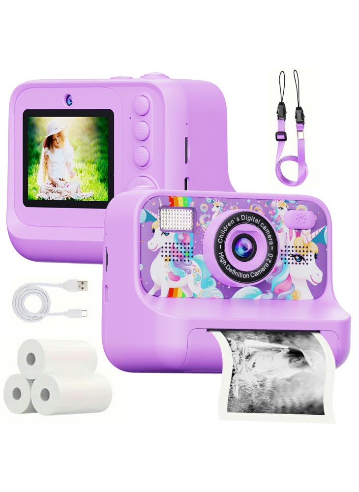 طابعة صور Z12 صغيرة عالية الدقة ثنائية العدسات، مقاس 2.4 بوصة، مزودة بكاميرا فورية للأطفال، مع بطاقة TF سعة 32 جيجابايت - أرجواني - Image 1