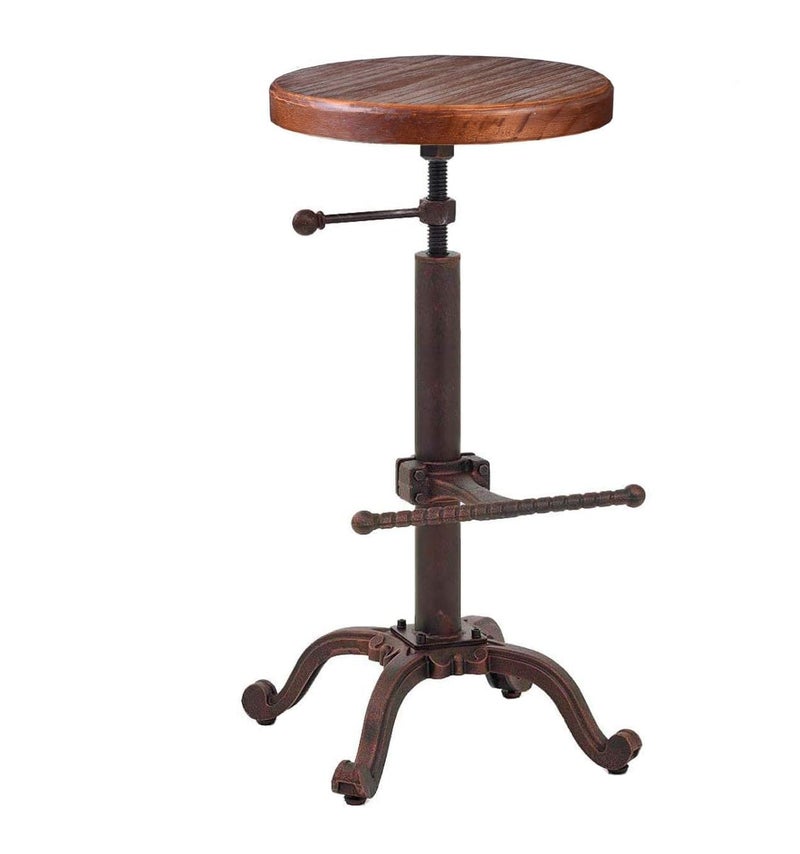Topower Industrial Retro Vintage Farm Wooden Tractor Stool Kitchen Swivel Height Adjustable Bar Stool (Copper) - Image 2