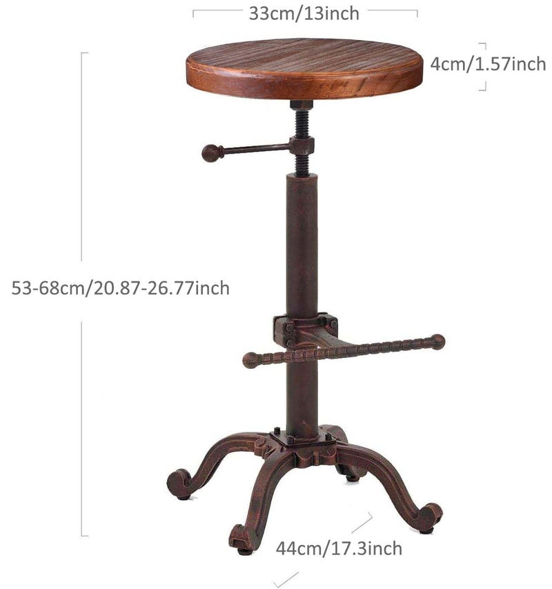 Topower Industrial Retro Vintage Farm Wooden Tractor Stool Kitchen Swivel Height Adjustable Bar Stool (Copper) - Image 3