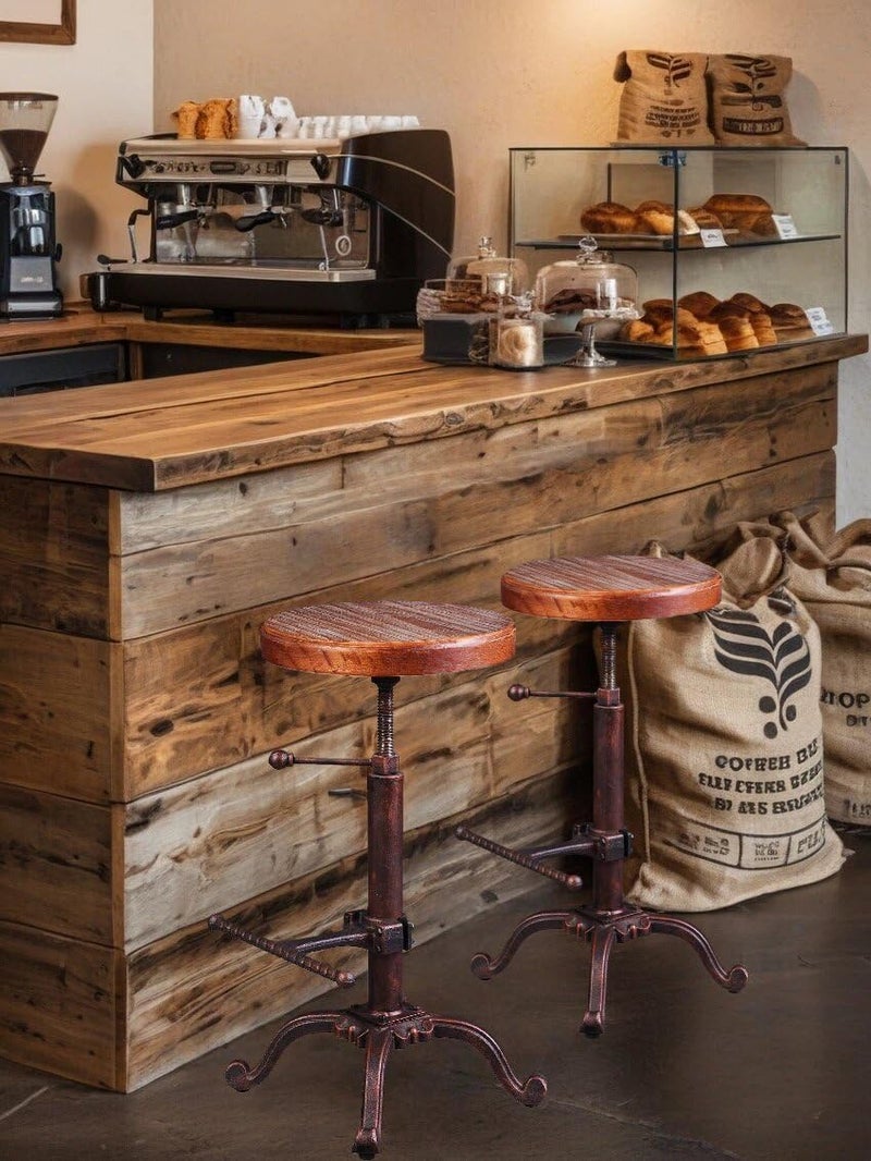 Topower Industrial Retro Vintage Farm Wooden Tractor Stool Kitchen Swivel Height Adjustable Bar Stool (Copper) - Image 4