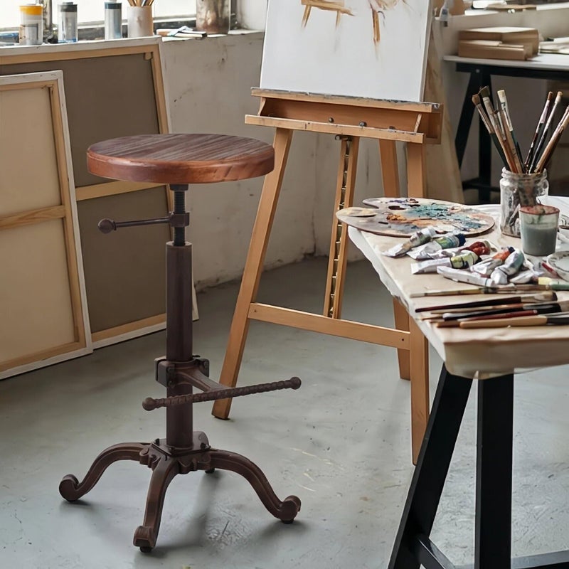 Topower Industrial Retro Vintage Farm Wooden Tractor Stool Kitchen Swivel Height Adjustable Bar Stool (Copper) - Image 1